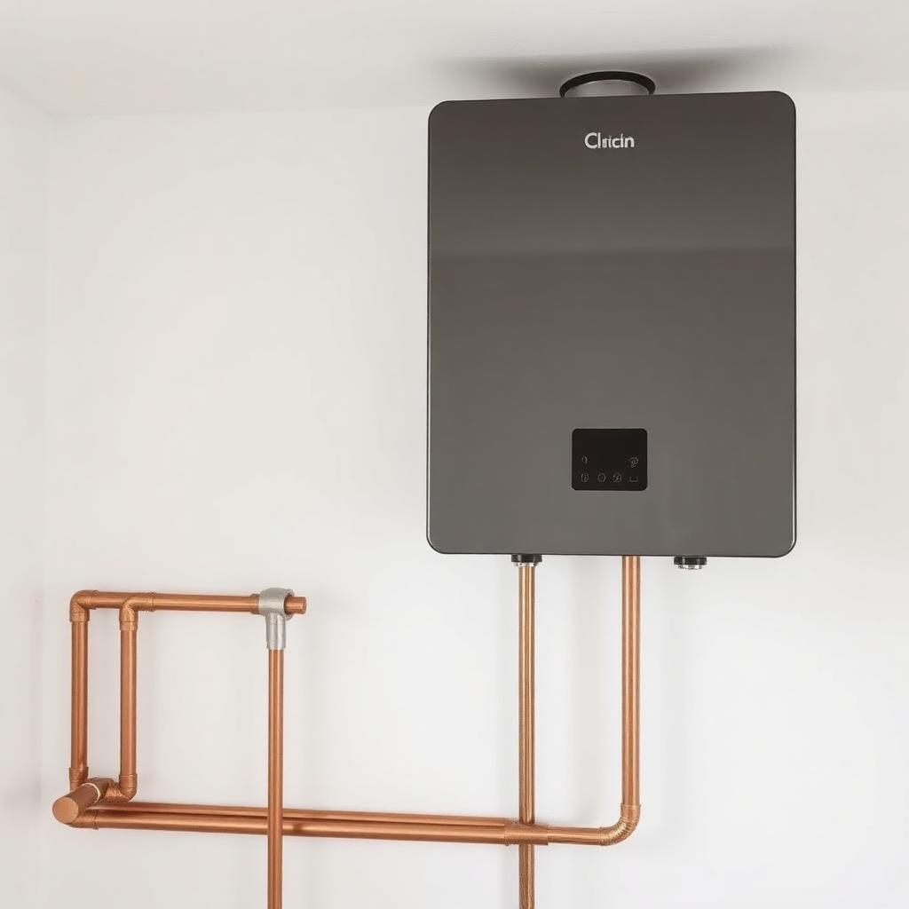 New tankless water heater professionally installed on clean wall