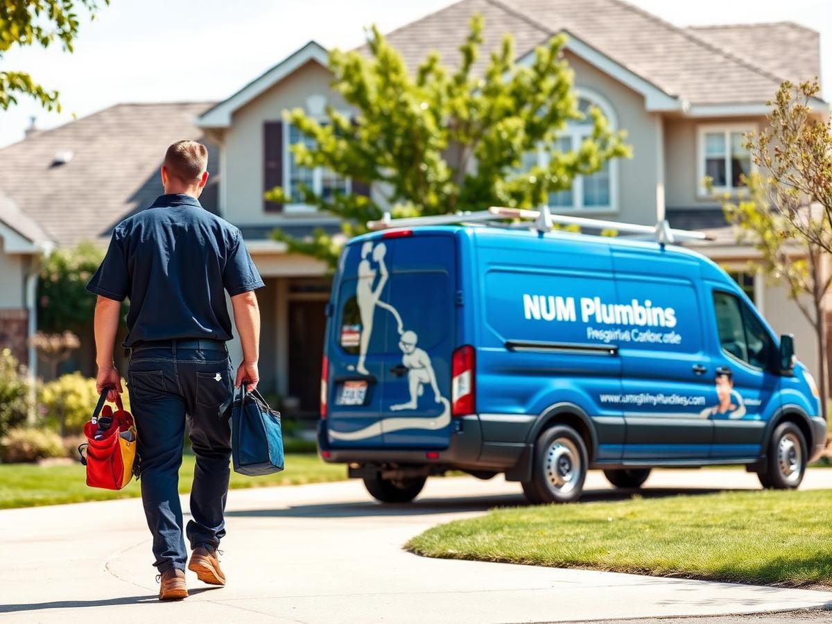 ProFlow Plumbing technician arriving at a suburban American home